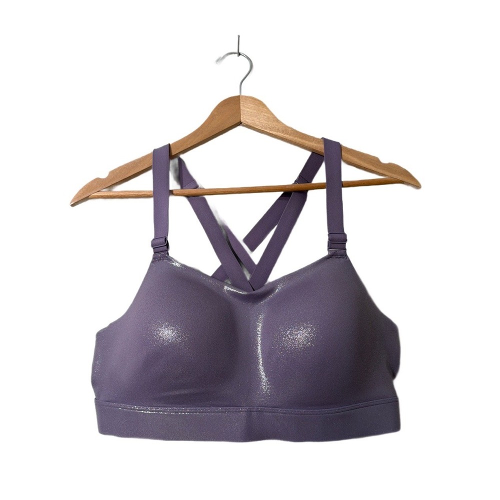 PINK Victoria's Secret Relay Criss Cross Sports Bra Purple Shimmer Metallic